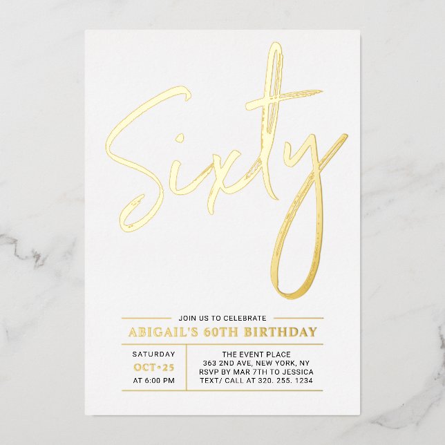 Invitation En Aluminium Soixante | Modern Gold 60th Birthday Party (Recto)