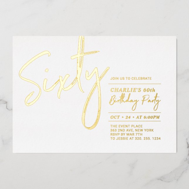 Invitation En Aluminium Soixante | Modern Lettering 60th Birthday Party (Recto)