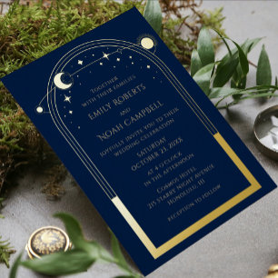 Invitation En Aluminium Soleil Lune Astronomie Espace Photo Or Bleu Mystiq