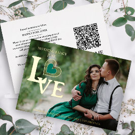 Invitation En Aluminium Sophisticated Green Heart Golden Embossed Wedding