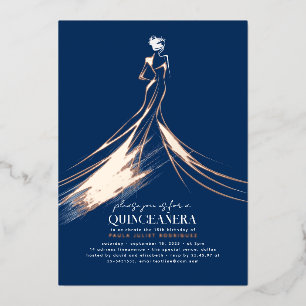 Invitation En Aluminium Sophistiqué Marine bleu & Rose or Quinceanera