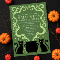 Sorcier Chat Noir Chaudron Vert Fête Halloween