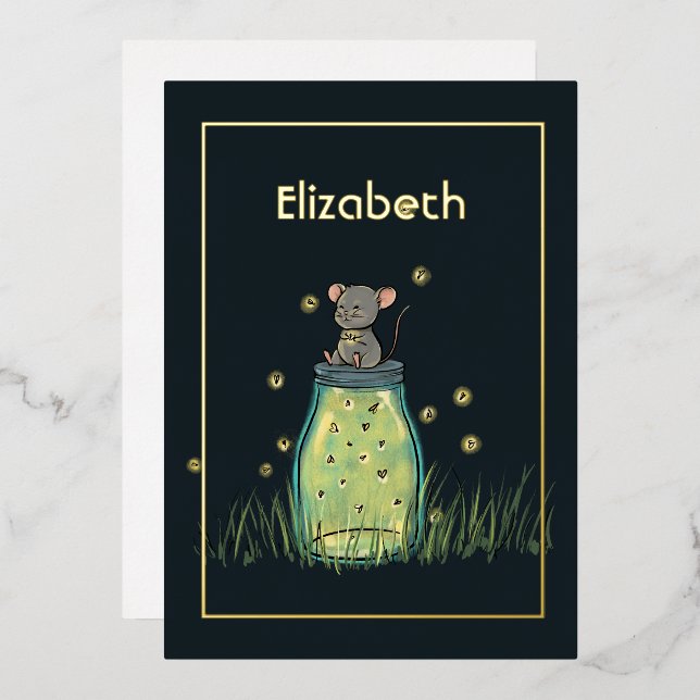 Invitation En Aluminium Souris luciole Mason Jar Douche (Recto/Verso)