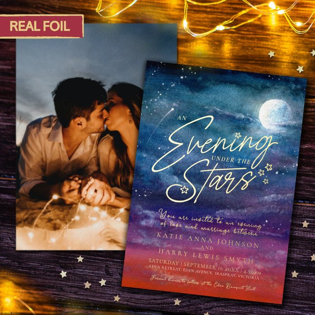 Invitation En Aluminium Sous les étoiles lune soirée photo mariage (Créateur téléchargé)