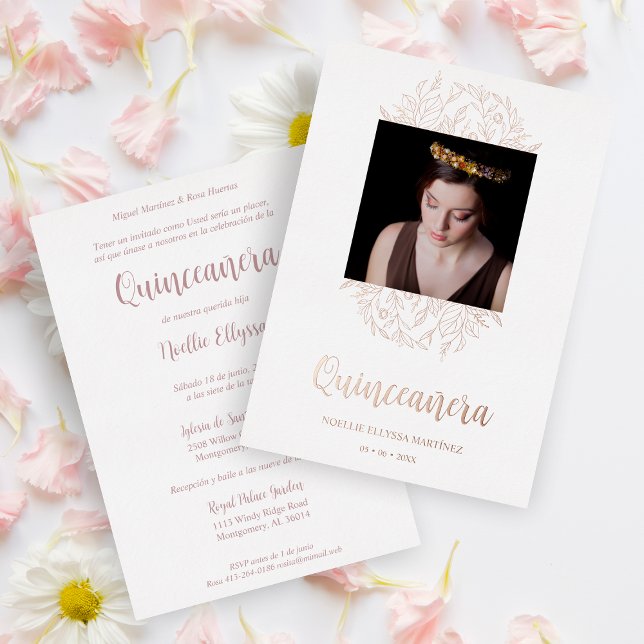 Invitation En Aluminium Spanish Luxury Wildflowers Frame Quinceañera Photo (Créateur téléchargé)