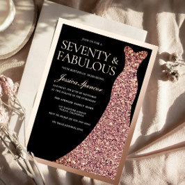 Invitation En Aluminium Sparkle Dress Womans 70th Birthday Black Rose Gold