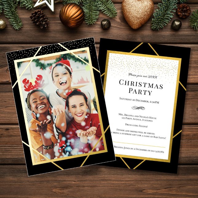 Invitation En Aluminium Sparkle Gold Foil Foil de fête de Noël Photo (Créateur téléchargé)