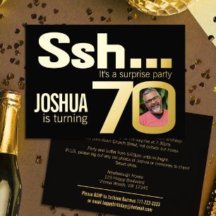 Invitation En Aluminium Ssh... Soixante-dixième anniversaire surprise or e