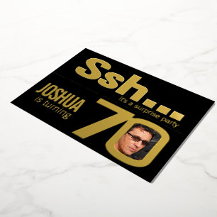 Invitation En Aluminium Ssh... Surprise 70e anniversaire fête or noir