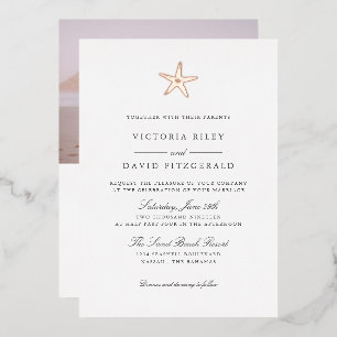 Invitation En Aluminium Starfish Elegant Ocean Beach MARIAGE ROSE OR V3