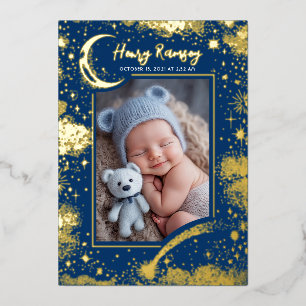 Invitation En Aluminium Stars Celestial Cute Blue Photos Nouveau-né Naissa