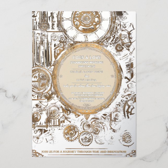 Invitation En Aluminium Steampunk Extravaganza Vintage Clockwork Mariage (Recto)