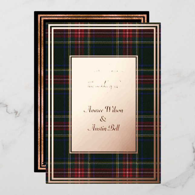 Invitation En Aluminium Stewart Black Original Tartan Rose Gold (Recto/Verso)