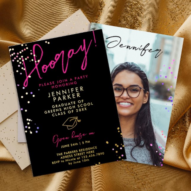 Invitation En Aluminium Style Chic Parties scintillant noire rose de l'éco (Créateur téléchargé)