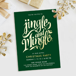 Invitation En Aluminium Style Forêt de Noël Vert Et Or Script