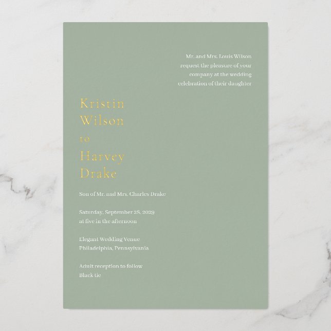 Invitation En Aluminium Style Sage Green Mariage moderne (Recto)
