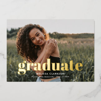 Invitation En Aluminium Stylish Gold Bold Typography 3 Photo Graduation