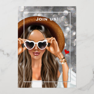 Invitation En Aluminium Summer Silver Faux Bokeh