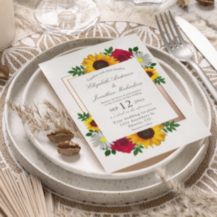 Invitation En Aluminium Sunflower Rose Daisy Automne Floral Mariage