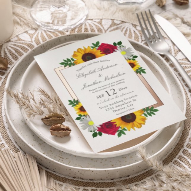 Invitation En Aluminium Sunflower Rose Daisy Automne Floral Mariage (Créateur téléchargé)