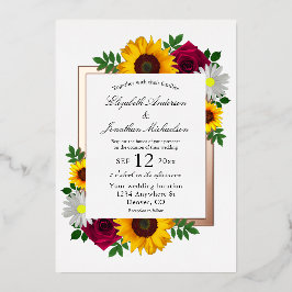 Invitation En Aluminium Sunflower Rose Daisy Automne Floral Mariage