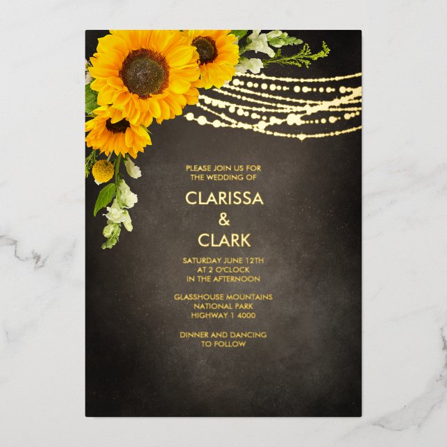Invitation En Aluminium Sunflower Yellow Rustic String Mariage (Recto)