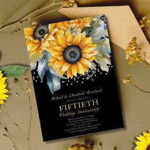 Invitation En Aluminium Sunflowers moderne Gold 50e anniversaire Mariage