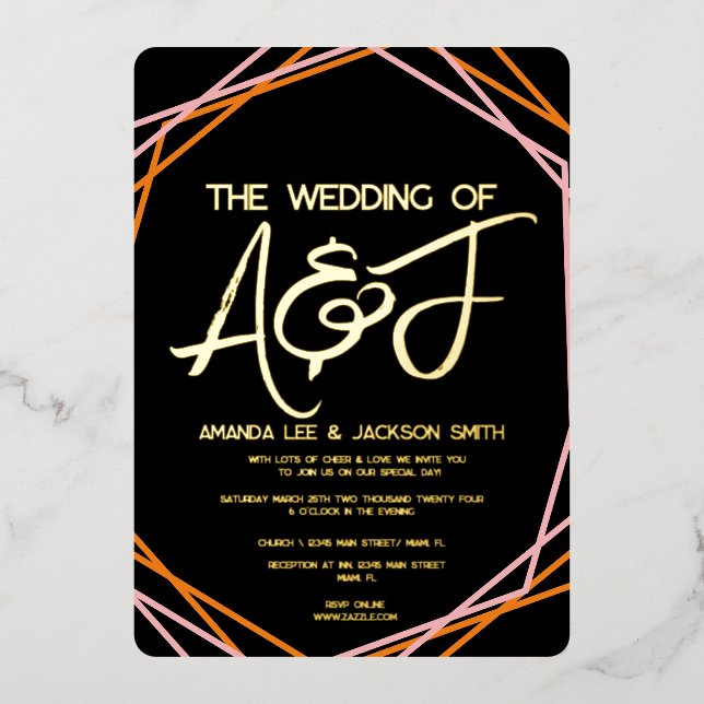 Invitation En Aluminium Sunrise Orange Rose Mariage (Recto)
