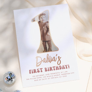 Invitation En Aluminium Super brillant One Retro rose photo 1er anniversai