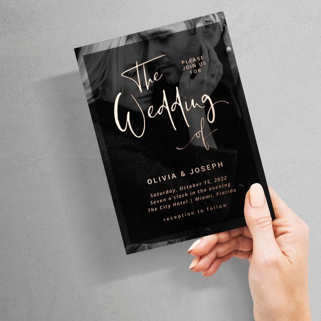 Invitation En Aluminium Superposition Rose moderne | Mariage photo (Créateur téléchargé)