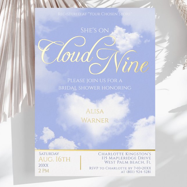 Invitation En Aluminium Sur Cloud Neuf Élégante Fête des mariées Coeur ble (Créateur téléchargé)