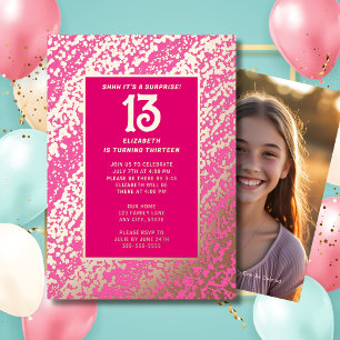 Invitation En Aluminium Surprise 13ème anniversaire fête Hot rose Preppy B