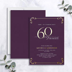Invitation En Aluminium Surprise 60 & Fabulous Violet Et Or Anniversaire F