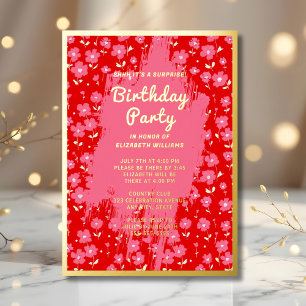 Invitation En Aluminium Surprise d'anniversaire Chut Fleurs roses Prépa