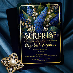 Invitation En Aluminium Surprise élégante baroque fleurs bleues pour 80e a