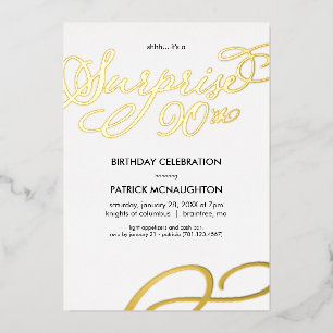Invitation En Aluminium Surprise Party 90e anniversaire Gold Foil Invitati