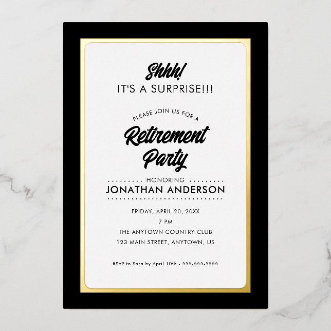 Invitation En Aluminium Surprise Retraite Party Simple Gold Foil Invitat (Recto)