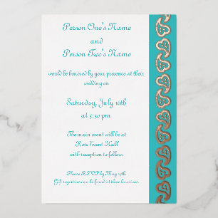 Invitation En Aluminium Sweet Paisley Hearts dans Turquoise Foil Invitatio