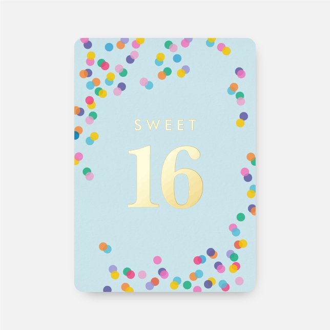 Invitation En Aluminium Sweet sixteen bleu Confetti Fille Anniversaire Or (Créateur téléchargé)