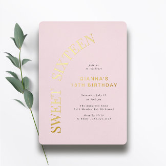 Invitation En Aluminium Sweet sixteen | Blush rose et or 16e anniversaire