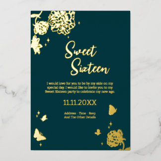 Invitation En Aluminium Sweet sixteen Emerald Green Foil İnvitation