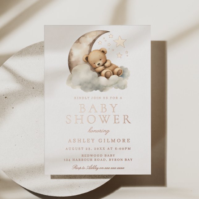 Invitation En Aluminium Sweet Teddy Ours Neutre Baby shower Rose Or (Créateur téléchargé)