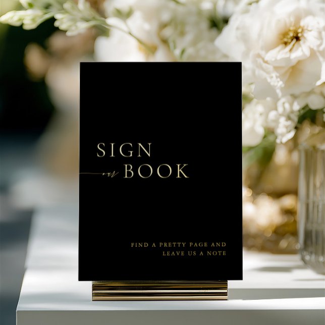 Invitation En Aluminium Symbole minimaliste du livre d'hôtes Black & Gold (Minimalist Black & Gold Guest Book Sign Foil)