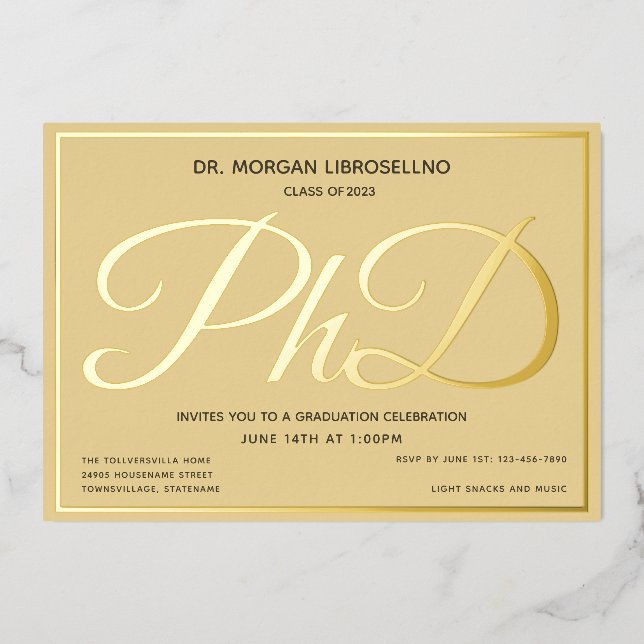 Invitation En Aluminium Tan Gold Doctorat (Recto)