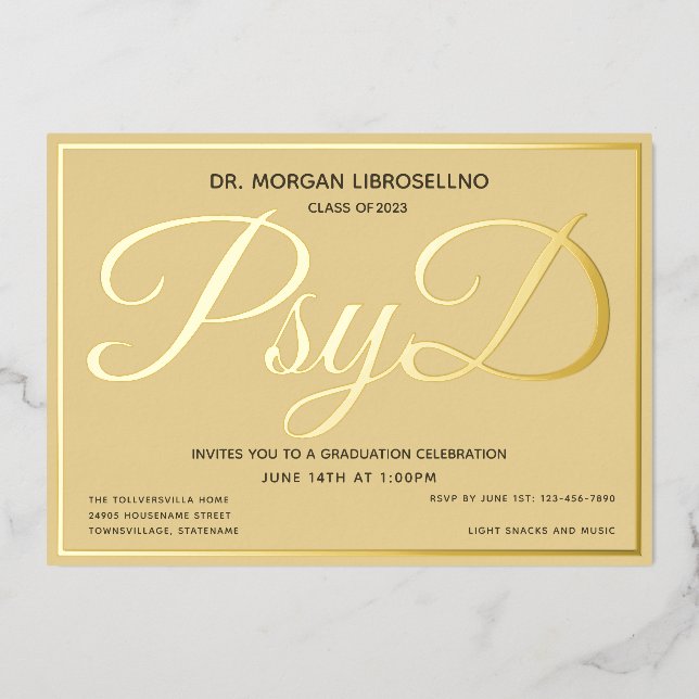 Invitation En Aluminium Tan Gold PsyD Graduation (Recto)