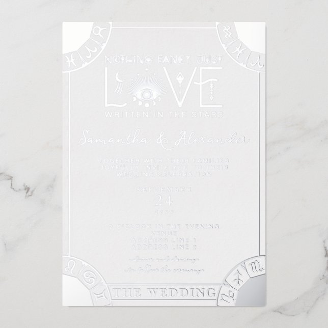 Invitation En Aluminium Tarot Mariage céleste Signes Zodiaques Mal Oeil Lu (Recto)