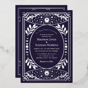 Invitation En Aluminium Tarot vintage argent et violet Mariage gothique Fe