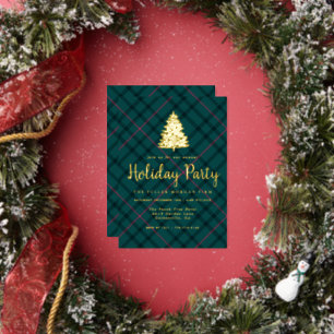 Invitation En Aluminium Tartan Vert & Rose Fête de Noël d'entreprise