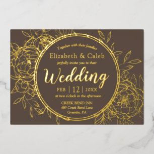 Invitation En Aluminium Taupe & Gold Peony Modern Toile Mariage