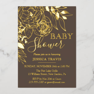 Invitation En Aluminium Taupe & Or Baby shower Floral moderne